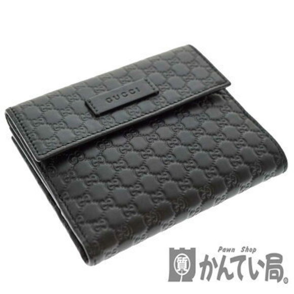 GUCCI Bifold Wallet Double Sided Black Leather Guccissima - Picture 1 of 8